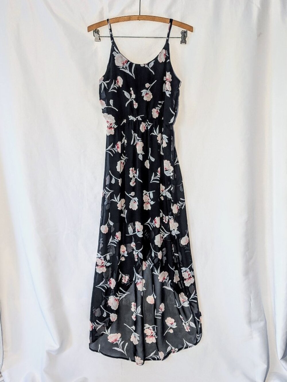 Black Floral High Low Midi Dress Women's Small